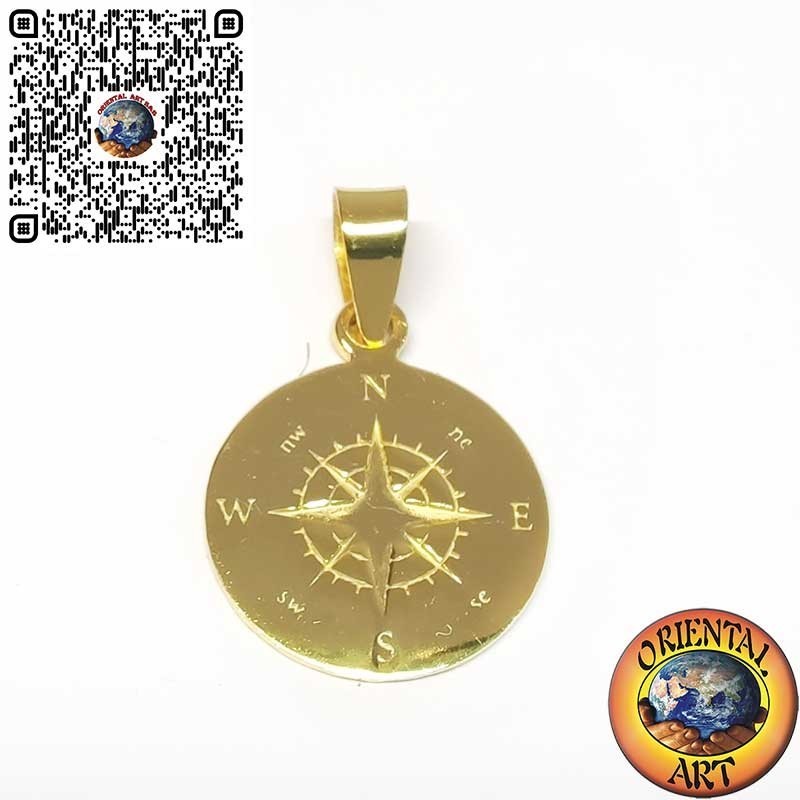 Ciondolo in Argento 925 Placcato Oro con Rosa dei Venti Incisa