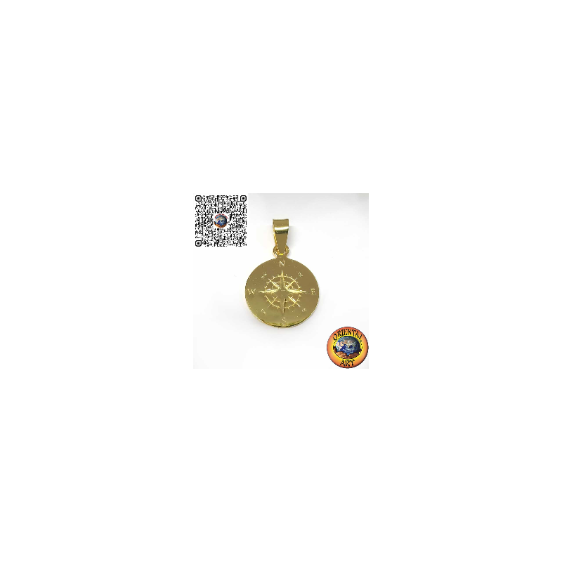 Colgante Redondo de Plata 925 Chapado en Oro con Rosa de los Vientos Grabada