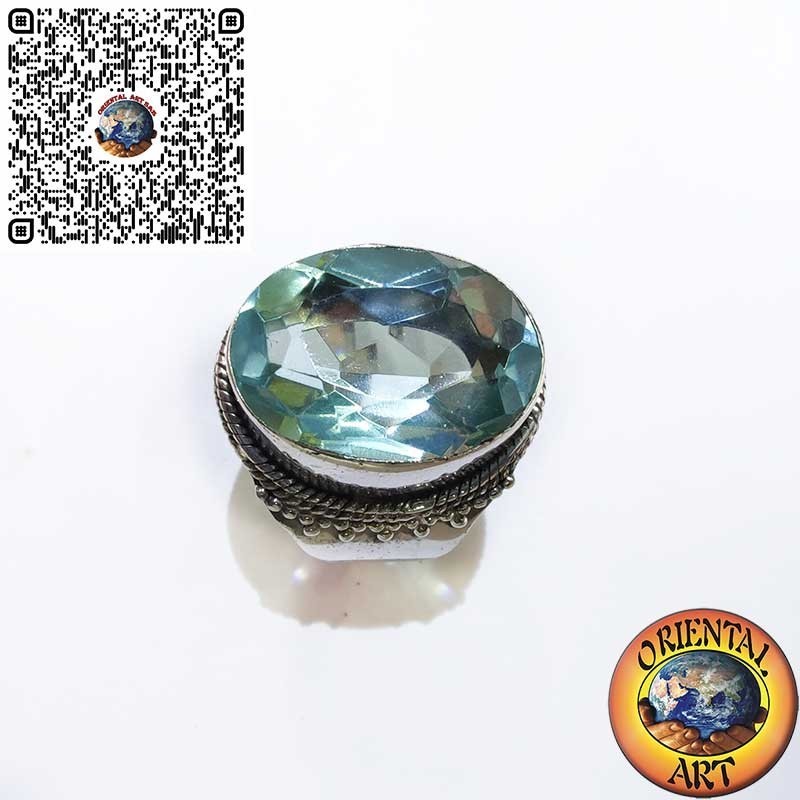 Breiter 925er Silberring mit Ovalem Blauem Topas und Kugelrand