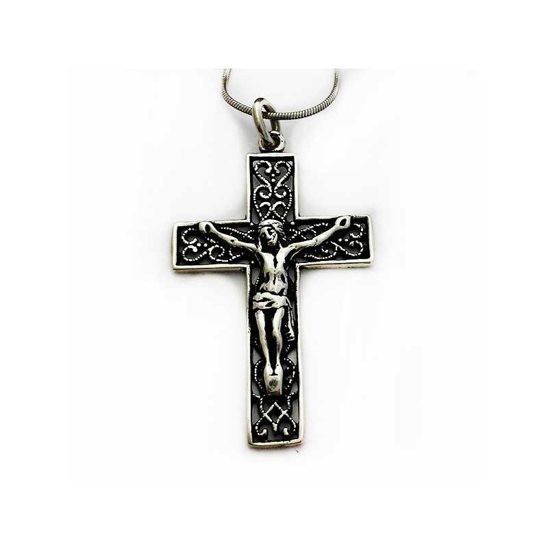 Pendentif Crucifix en Argent 925 su Croix Gravée