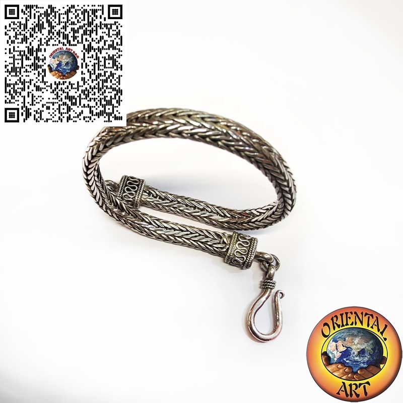 Pulsera de plata, trenza de sección oval 6 * 4 * 230 mm. de longitud