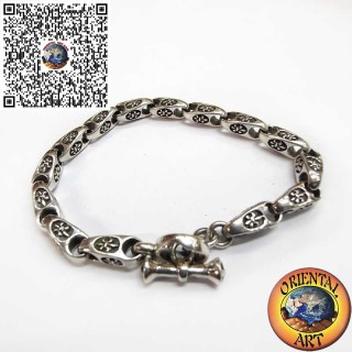 Pulsera de Plata 925 con Estructura Articulada y Flor de Lis en Relieve – Diseño Imponente y Elegante