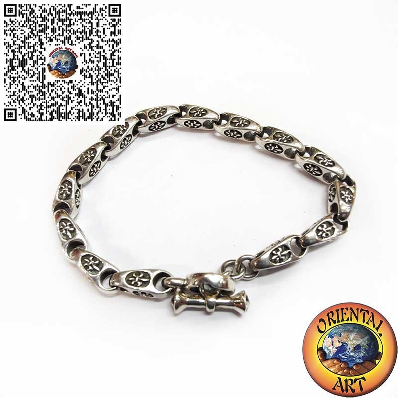 Pulsera Maciza Eslabones Lirio Alto Relieve Plata 925 20,5cm