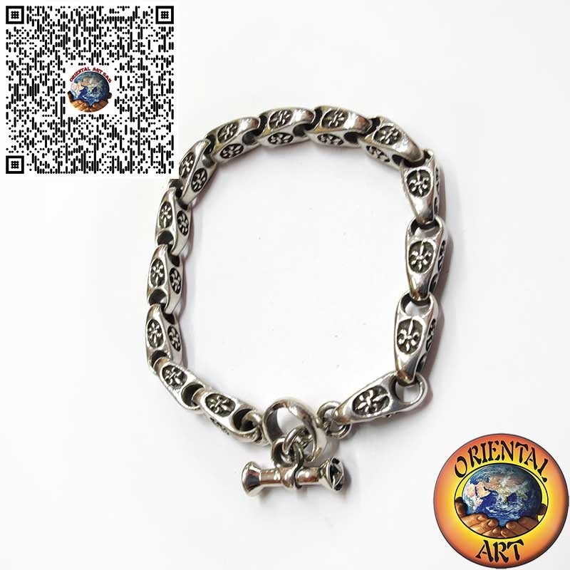 Massives Gliederarmband Lilie Hochrelief 925 Silber 20,5cm