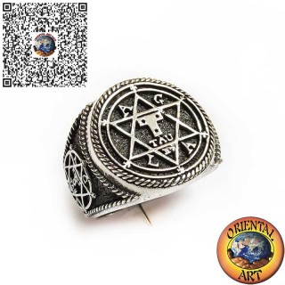 Anillo de Plata 925 con Sello de Salomón 3D – Hexagrama Hecho a Mano, Amuleto Espiritual, Regalo para Él