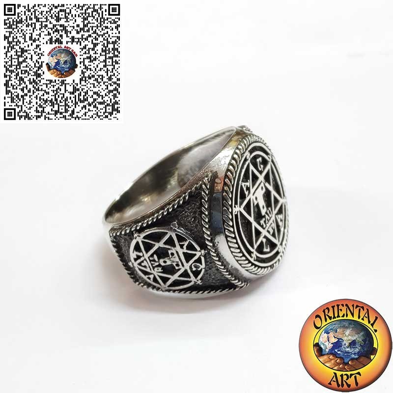 Bague en Argent 925 Sceau de Salomon 3D – Hexagramme fait main, Amulette Spirituelle, Cadeau pour Lui