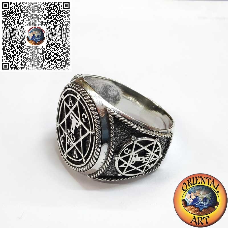 Anello in Argento 925 con Sigillo di Salomone 3D – Esagramma fatto a mano, Amuleto Spirituale
