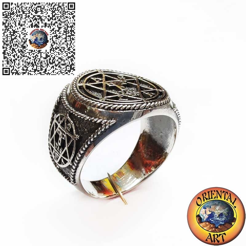 925er Silberring mit Salomonssiegel 3D – Handgefertigtes Hexagramm, Spiritueller Kabbala-Talisman für Herren