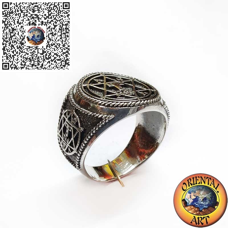 Anello in Argento 925 con Sigillo di Salomone 3D – Esagramma fatto a mano, Amuleto Spirituale
