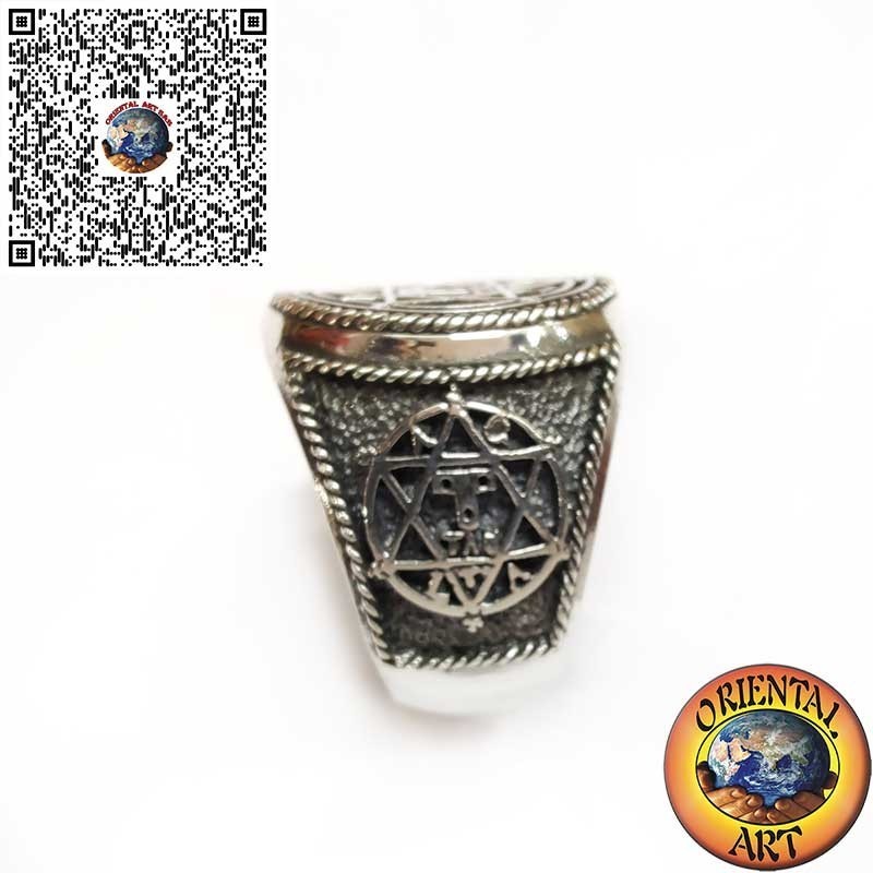 Anello in Argento 925 con Sigillo di Salomone 3D – Esagramma fatto a mano, Amuleto Spirituale