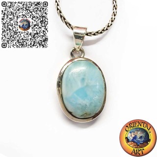 Silberanhänger mit ovalem natürlichem Larimar-Cabochon – Einzigartiger Karibik-Stein