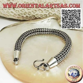 Bracciale in argento tubolare a fitto intreccio con gancio liscio da 21 cm x 10 mm