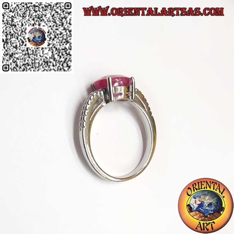 925 Silver Ring with Natural Ruby – Cross Setting and Side Zircons