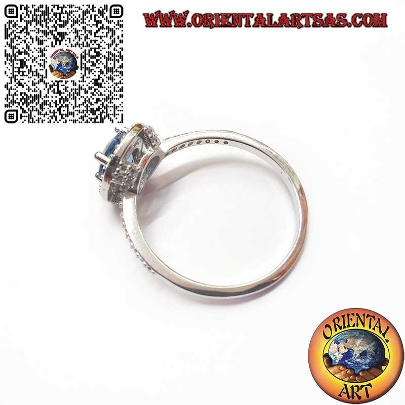 Anello Zaffiro Tondo e Zirconi in Argento 925 - Elegante Classico