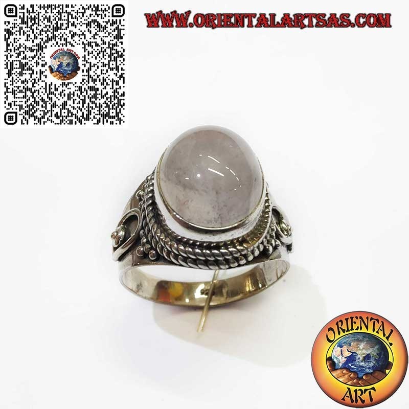 925 Silver Ring with Natural Rose Quartz – Braided and Spiral Details