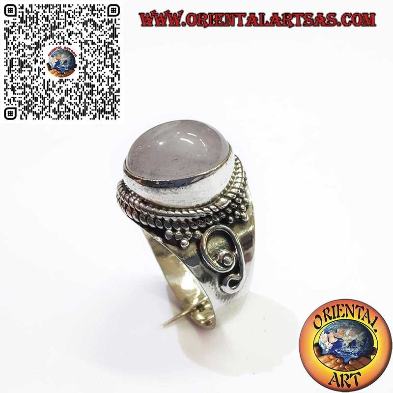 Anillo de Plata 925 con Cuarzo Rosa Natural – Trenzas y Espirales Laterales