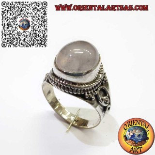 Silberring 925 mit Natürlichem Rosenquarz – Geflochtene und Spiralformige Details