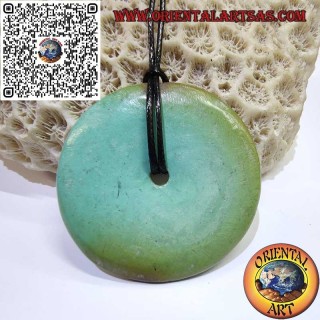 Colgante de rosquilla/disco tibetano antiguo de 42 mm. Ø cordón incluido