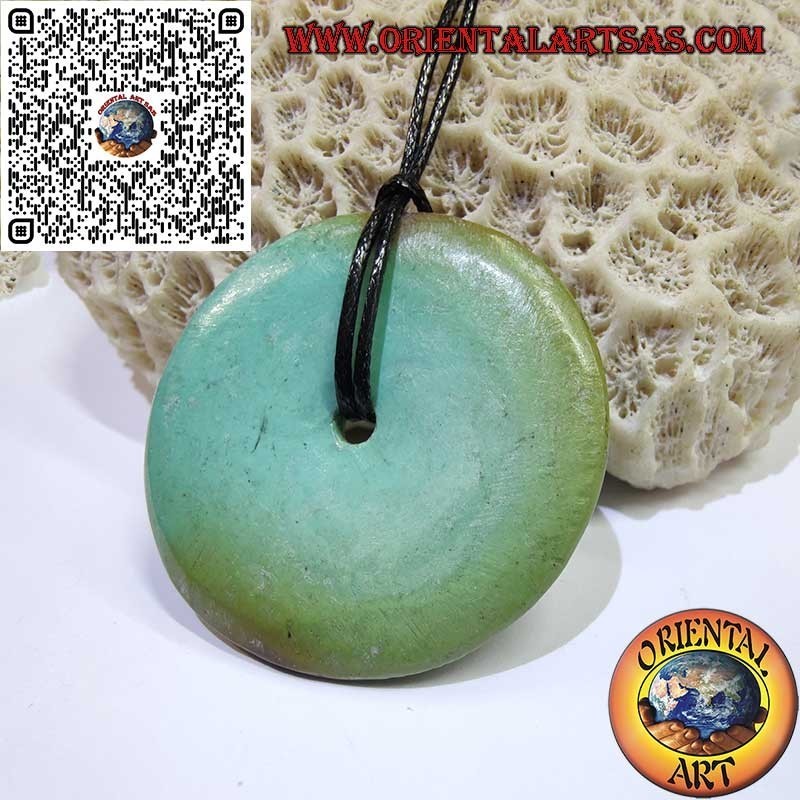 Colgante de rosquilla/disco tibetano antiguo de 42 mm. Ø cordón incluido