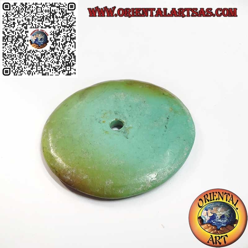 Ciondolo a disco/ciambella in turchese tibetano antico da 42 mm. Ø cordoncino incluso