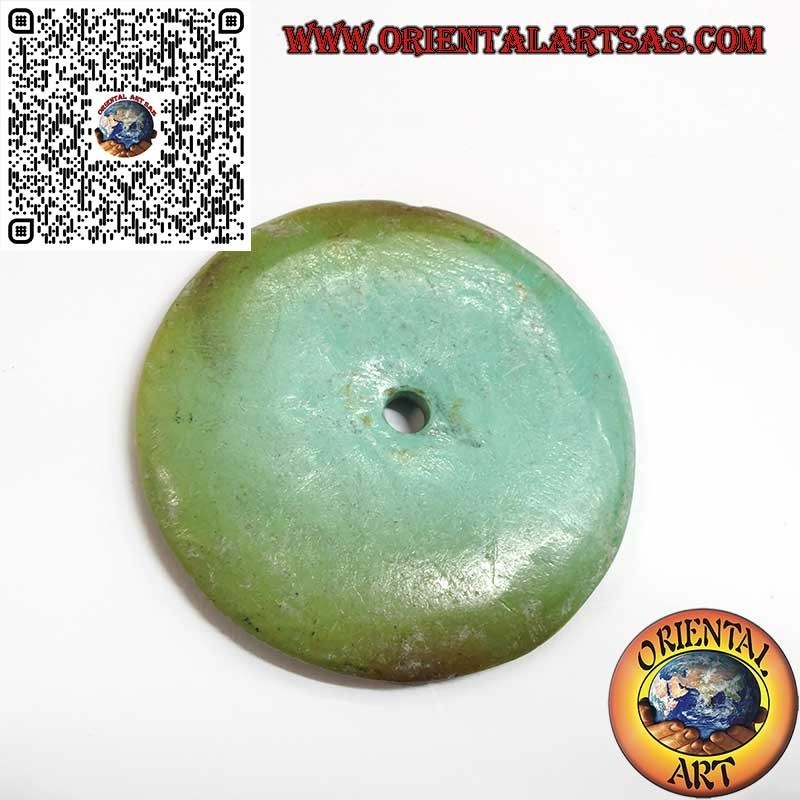 Ciondolo a disco/ciambella in turchese tibetano antico da 42 mm. Ø cordoncino incluso