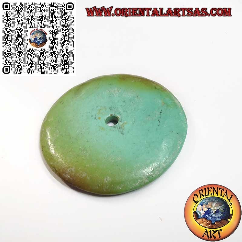 Ciondolo a disco/ciambella in turchese tibetano antico da 42 mm. Ø cordoncino incluso