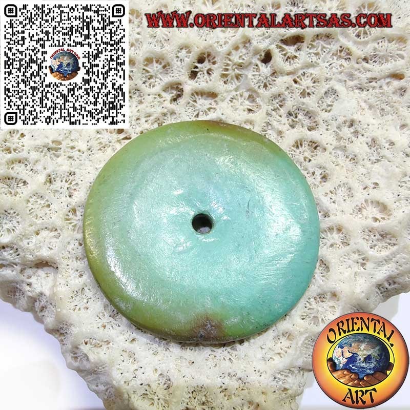 Ciondolo a disco/ciambella in turchese tibetano antico da 42 mm. Ø cordoncino incluso