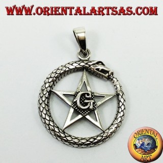 Silber Anhänger, Uroboro Ouroboros mit pentacle Mason