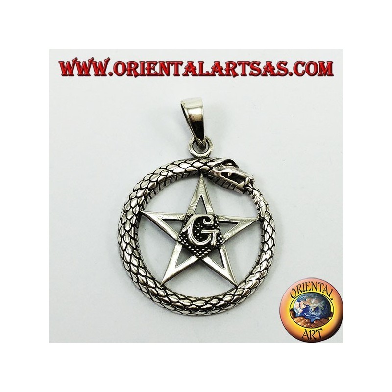Colgante de plata, Uroboro Ouroboros con pentáculo Mason