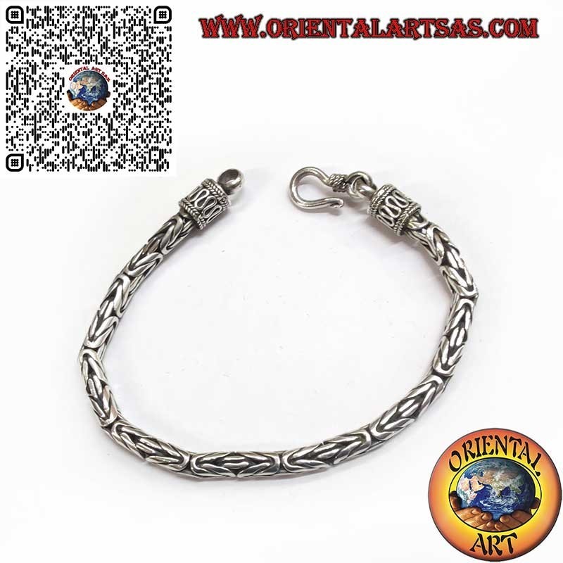 Pulsera de eslabones de plata "Borobudur" (eslabones bizantinos) con gancho serpentino de 18,5 cm x 4 mm