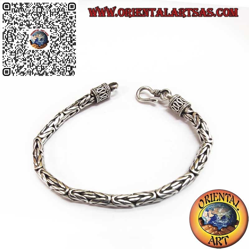 Pulsera de eslabones de plata "Borobudur" (eslabones bizantinos) con gancho serpentino de 18,5 cm x 4 mm