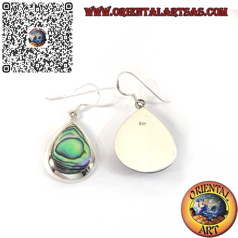 Pendientes de Plata 925 Colgantes en Forma de Gota con Abalone Paua Shell