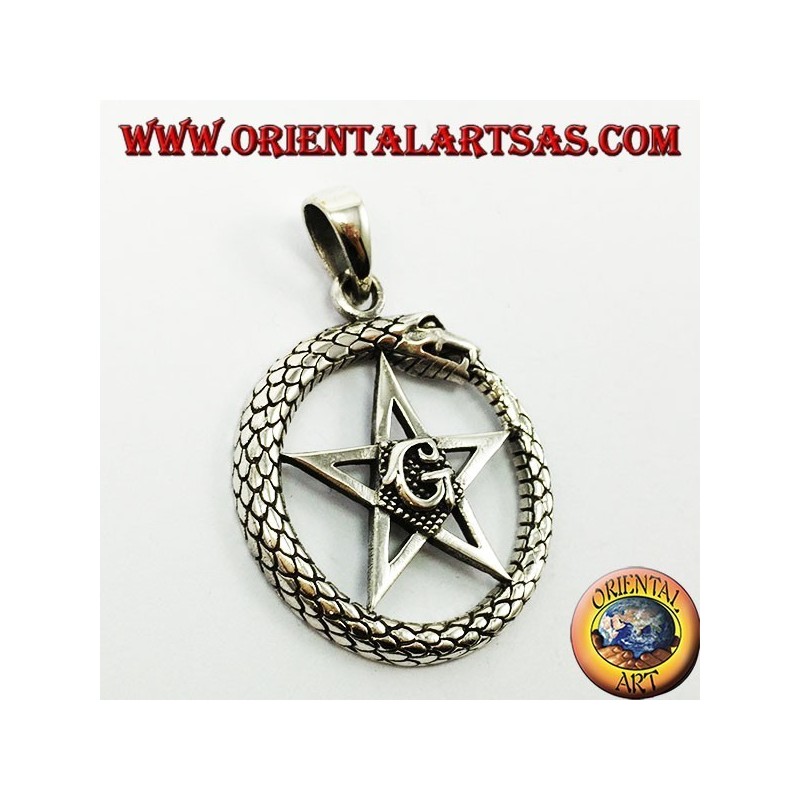 Silber Anhänger, Uroboro Ouroboros mit pentacle Mason