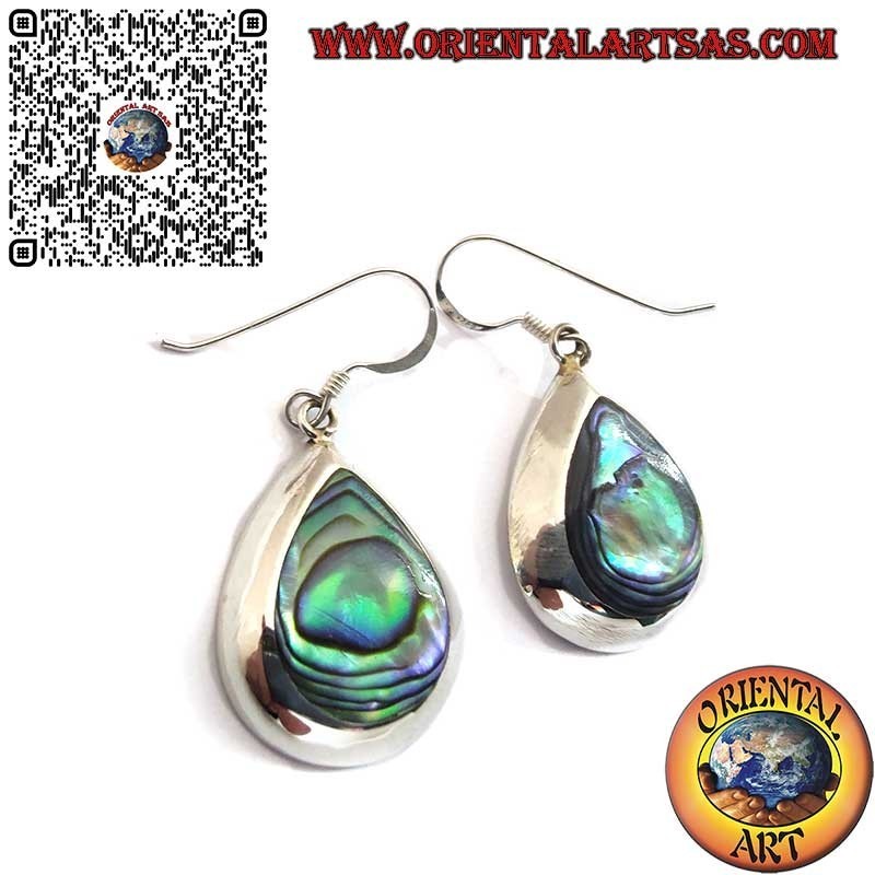 Boucles d’Oreilles en Argent 925 Pendantes en Goutte avec Nacre Abalone Paua