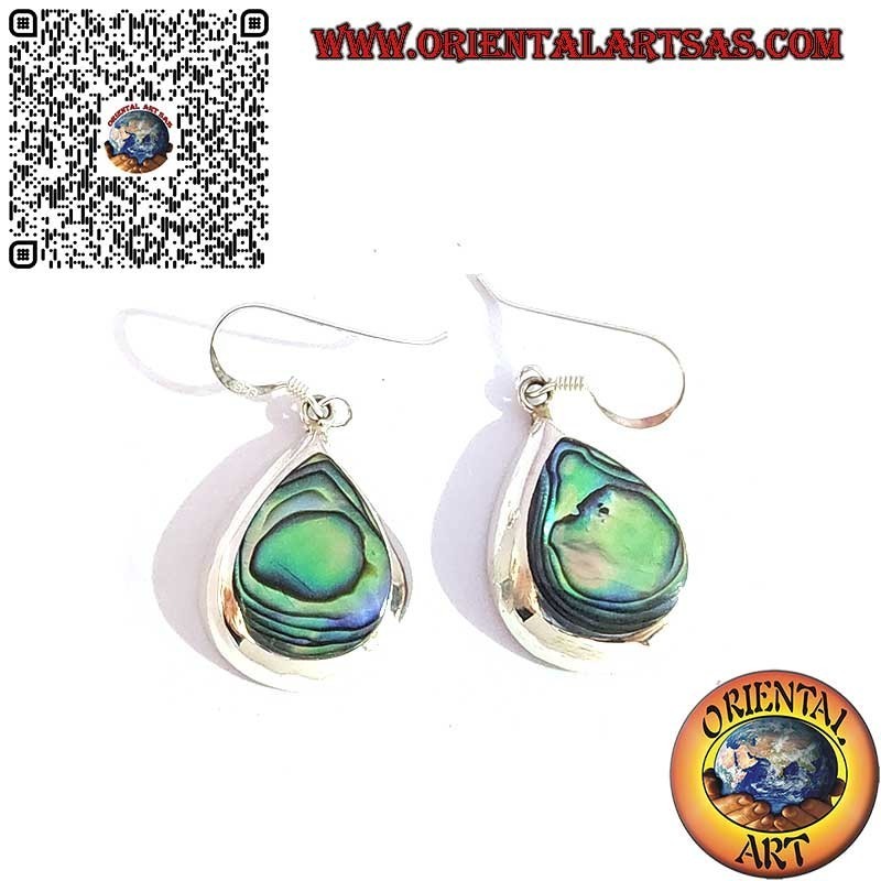 Pendientes de Plata 925 Colgantes en Forma de Gota con Abalone Paua Shell