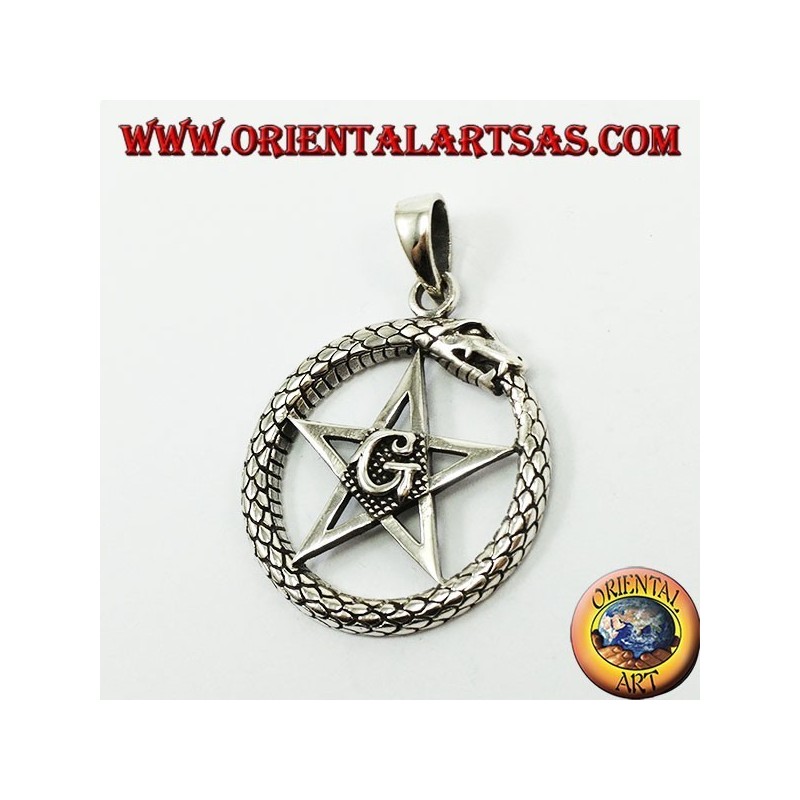 Silber Anhänger, Uroboro Ouroboros mit pentacle Mason