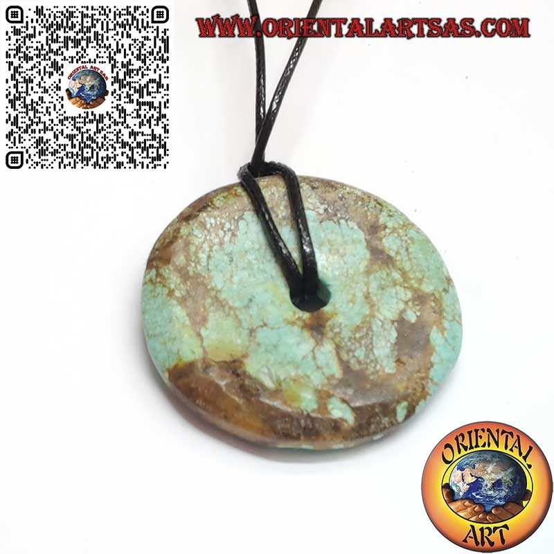Colgante en forma de donut de turquesa tibetana natural de 35 mm Ø con cordón