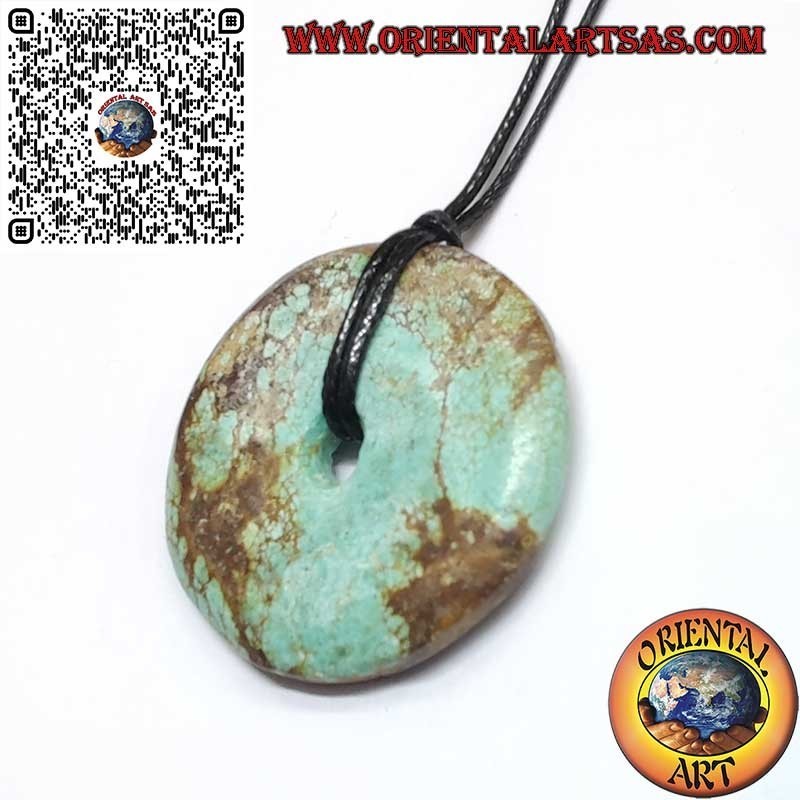 35  mm Ø natural Tibetan turquoise donut pendant with cord