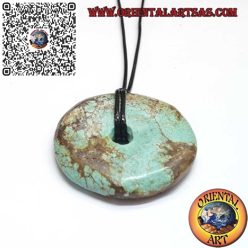 35  mm Ø natural Tibetan turquoise donut pendant with cord