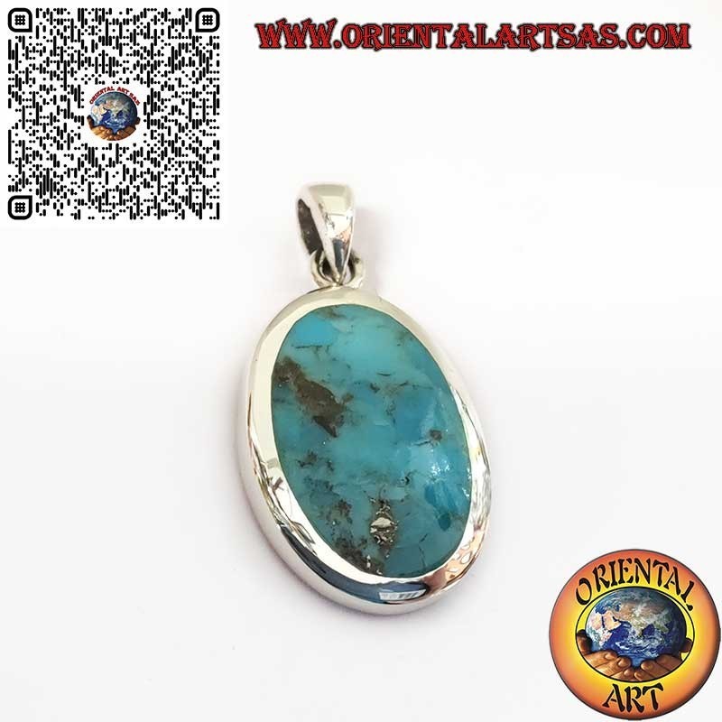 Silver Pendant with Natural Arizona Oval Turquoise