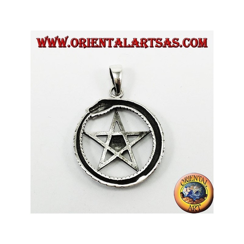 Pendentif en argent, Uroboro Ouroboros avec Pentacle Mason