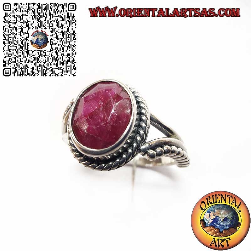 Anello in Argento 925 con Rubino Naturale, Sfere e Decorazioni