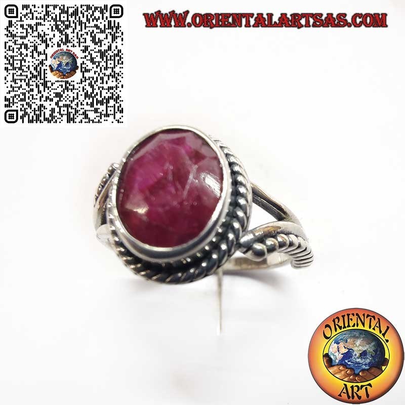 Anello in Argento 925 con Rubino Naturale, Sfere e Decorazioni