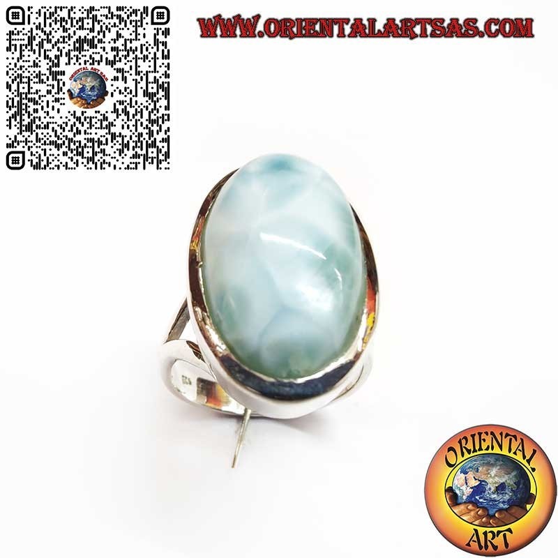 Anello in argento con Larimar naturale ovale, eleganza e armonia