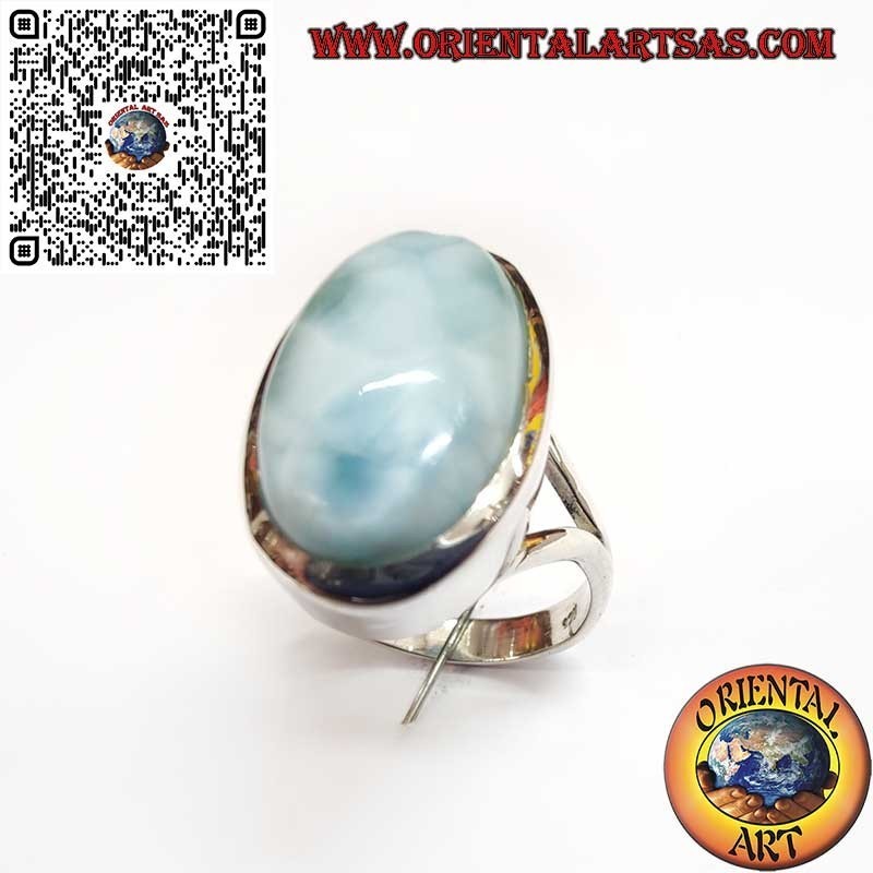 Silver ring with natural oval Larimar – elegance & harmony