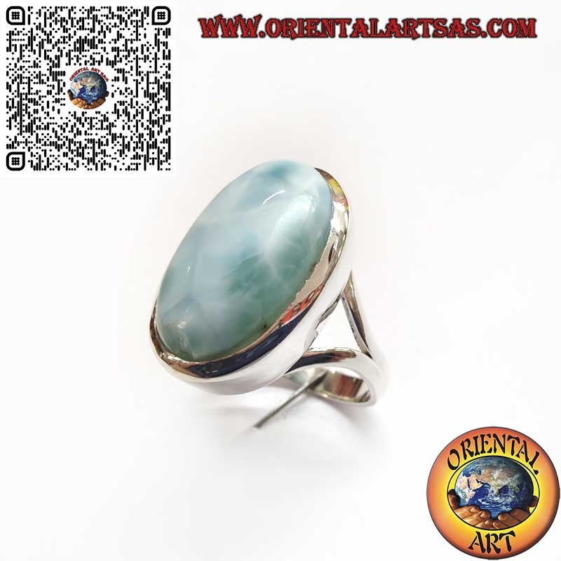 Silver ring with natural oval Larimar – elegance & harmony
