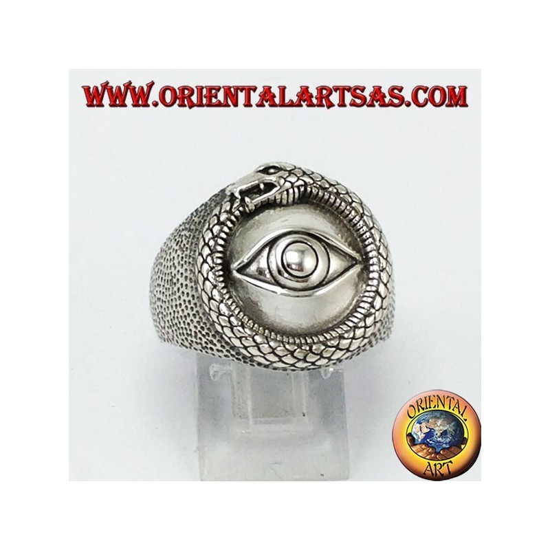 Silver ring, Ouroboros of the illuminated with eye