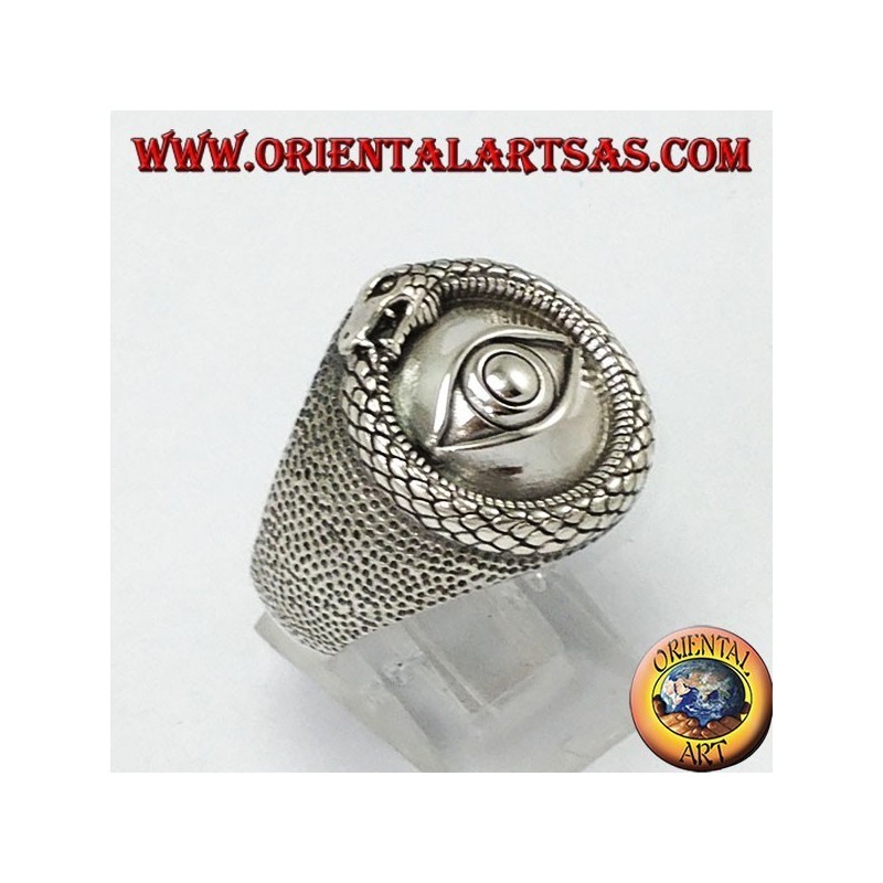 Silver ring, Ouroboros of the illuminated with eye
