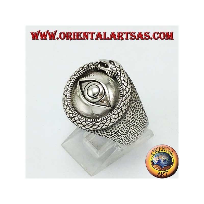 Silver ring, Ouroboros of the illuminated with eye
