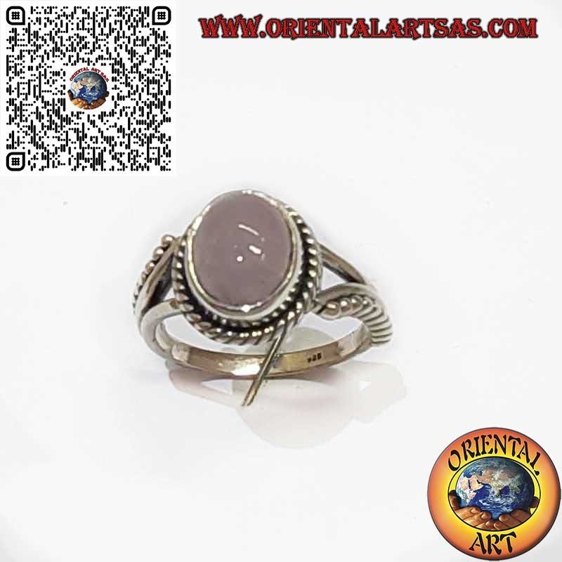 Ring 925 Silber mit Natürlichem Rosenquarz Oval Flechtung Kugeln
